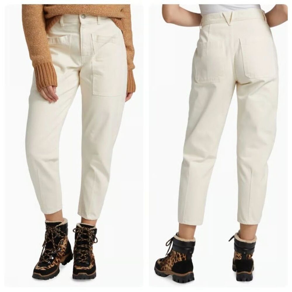 Veronica Beard Charlie Barrel Leg High Rise Jeans Cream Patch Pocket Size 30 New